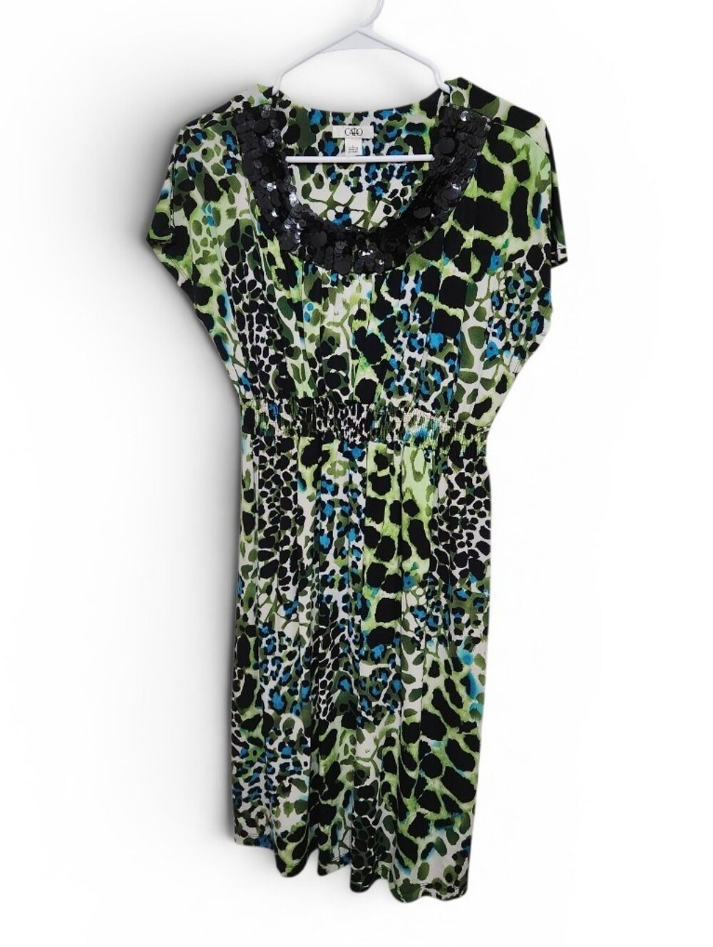 Cato's Leopard Print Ladies Large Scoop Neck Short Sleeve Mini Dress